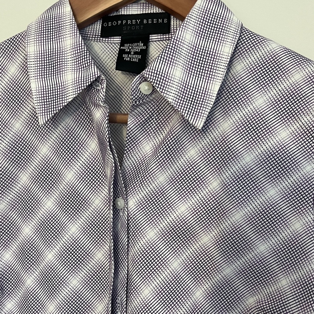Geoffrey Beene Purple Checkered Women's Button Down Shirt